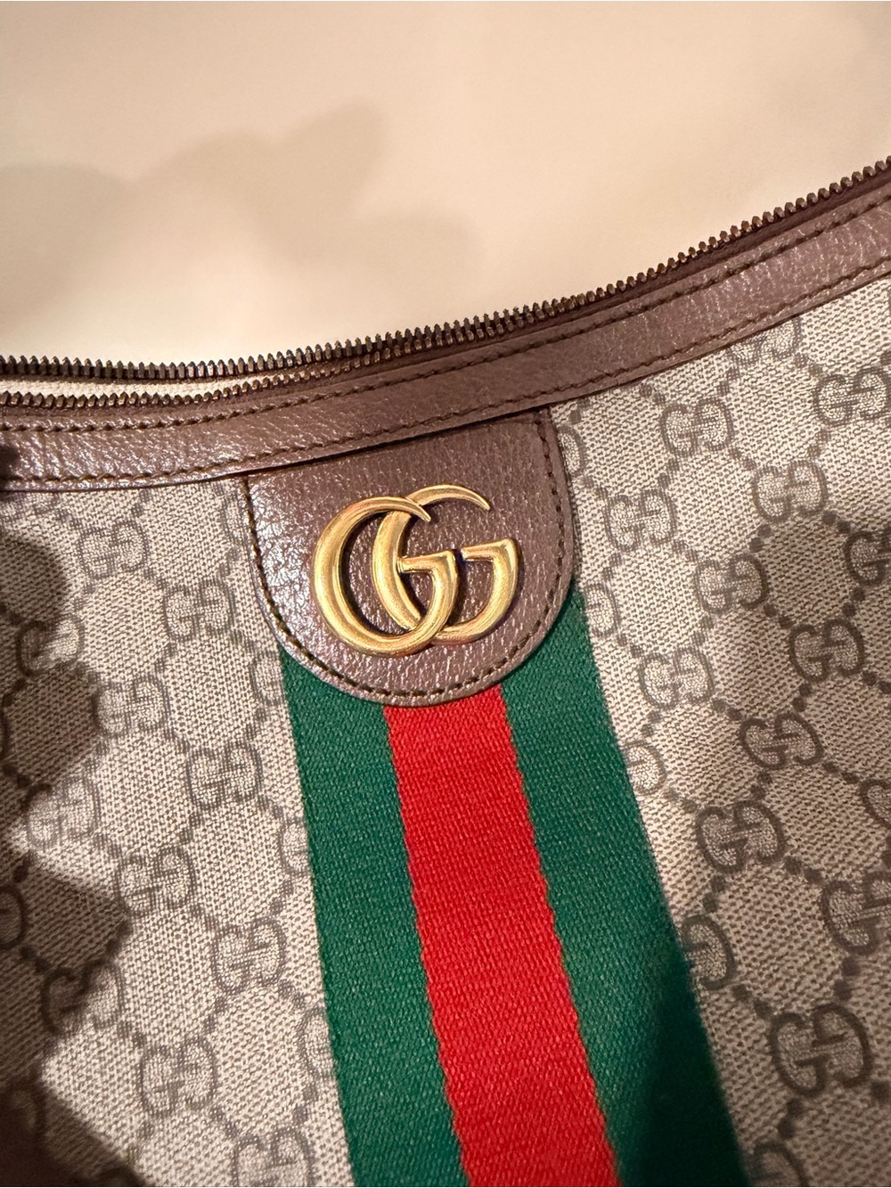 Gucci GG  ophidia half moon Supreme Web Stripe Shoulder Bag in Beige/Brown - Picture 5 of 16